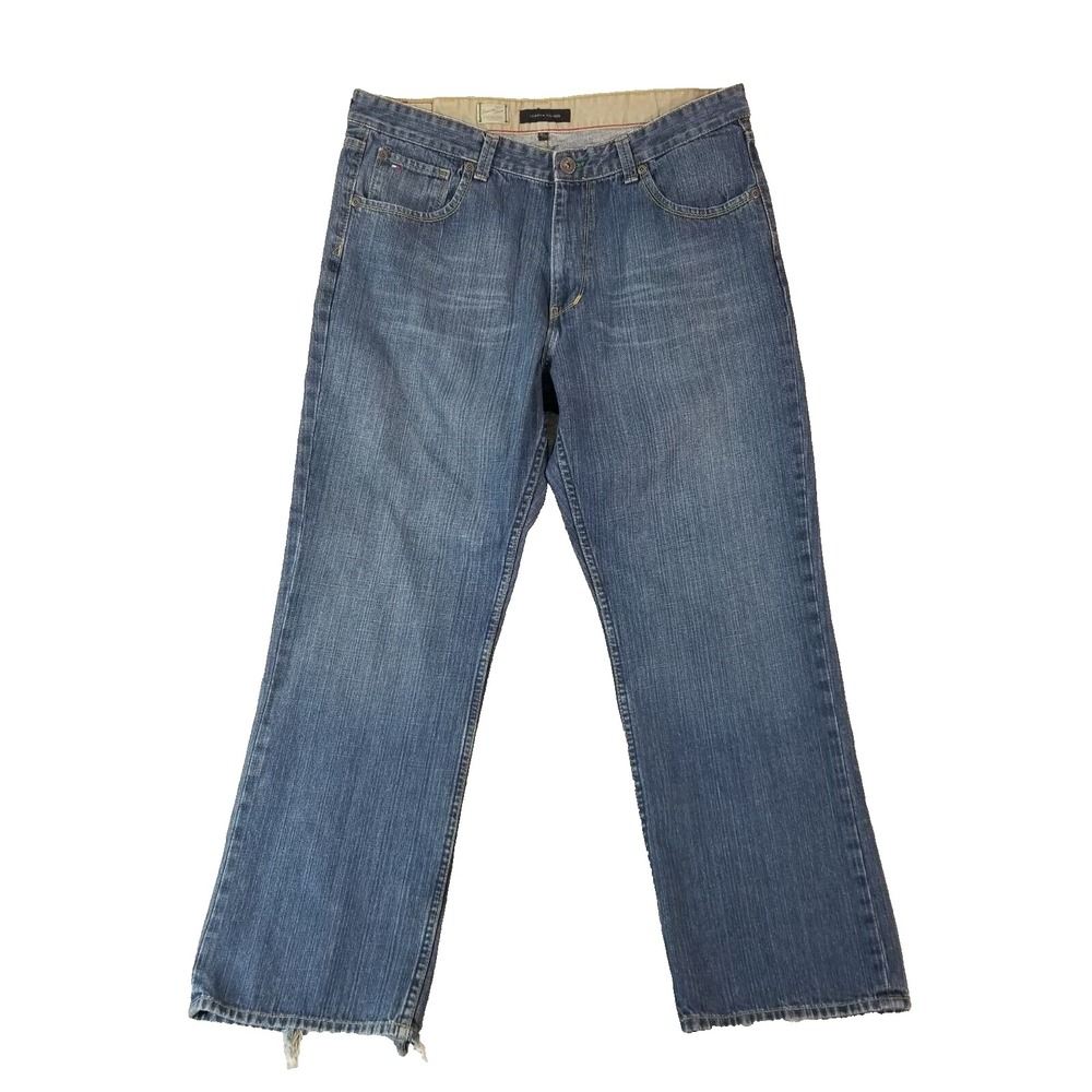 Tommy Hilfiger jeans men's 38x32 loose baggy‎ straight blue denim pants Y2K